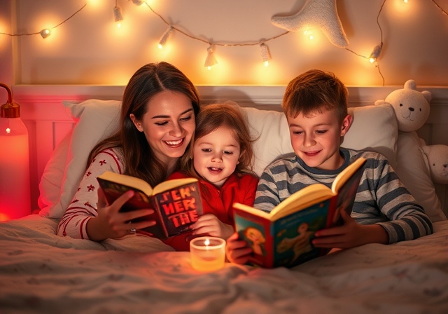 Father reading to children